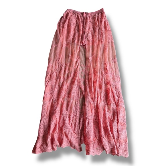 🍑 NWOT Entro Peach/Coral Lace Maxi Dress w/ lined Shorts - Picture 1 of 15